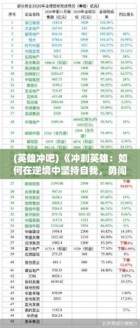 (英雄冲吧) 《冲刺英雄：如何在逆境中坚持自我，勇闯成功之路》——一场关于勇气与毅力的人生奋斗故事